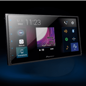 A large screen car stereo with an app.