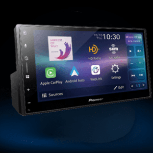 A car stereo with an apple carplay and android auto interface.