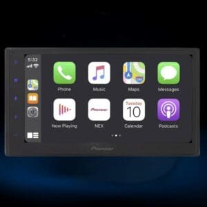 Pioneer car stereo display with apps interface.