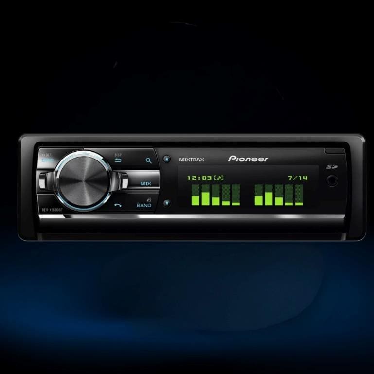Pioneer car stereo with digital display controls.