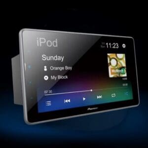 Digital music display with song information.