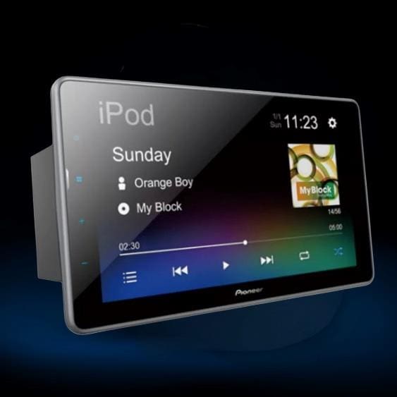 Digital music display with song information.
