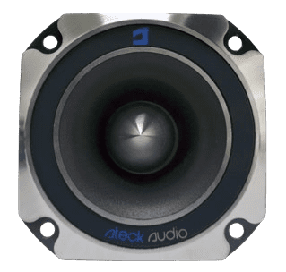 Speaker with metallic frame and black cone.