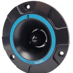 Speaker with blue trim and black casing.