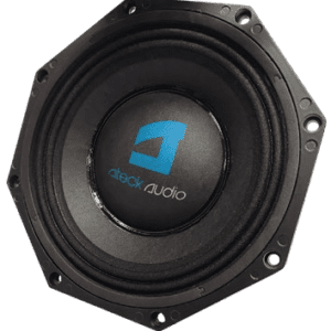 Black audio speaker with logo in center.