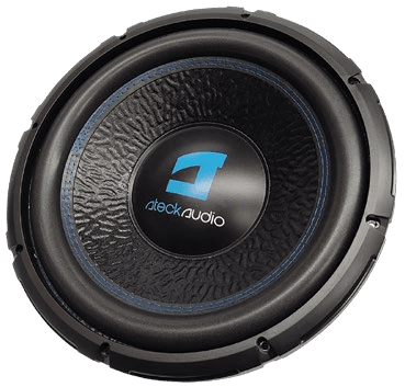 Black subwoofer with brand logo.
