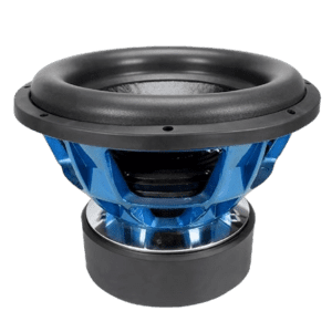 Blue subwoofer on a black base.