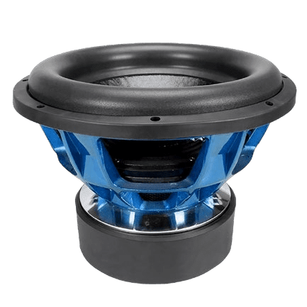 Blue subwoofer on a black base.
