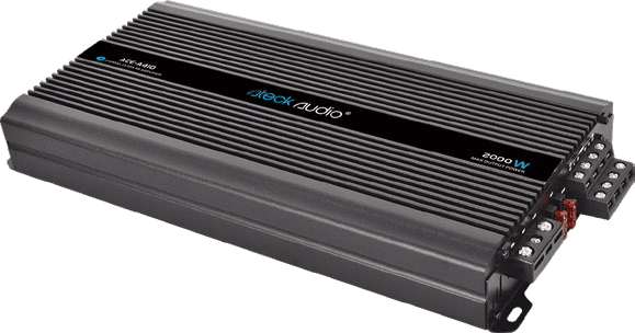 Car audio amplifier with black casing.