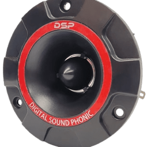 Speaker with red and black design.