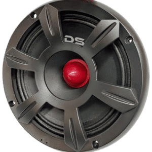 Round speaker with a red center detail.
