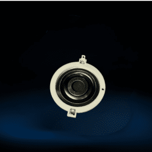 Circular speaker with a black center.