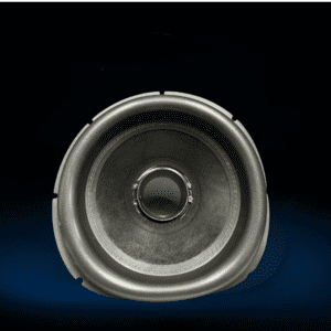 Black speaker subwoofer from a top view.